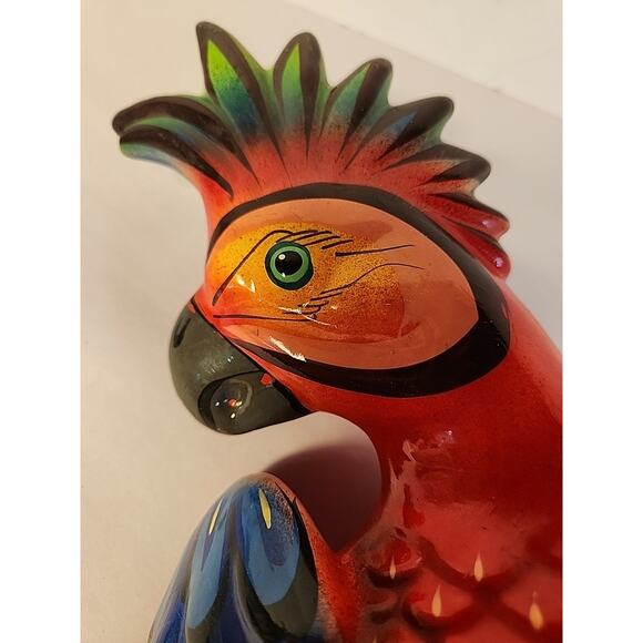 Vtg Talavera Parrot Colorful Ceramic Bird Figurine Hanging Perch Mexico - Picture 3 of 15